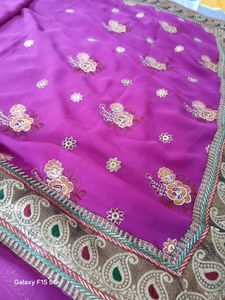 Rani Pink Beautiful Embroidered Saree