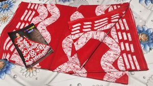 Red &amp; White Batik Saree