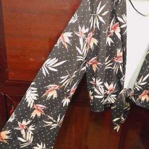 Floral bell sleeve wrap top