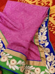 Pink Embroidered Saree with stiched blouse