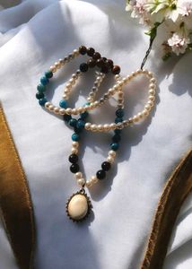 Blue Apatite, Tigers Eye, BT Crystal Mala