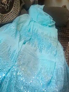 Sequin Off Light Blue Saree