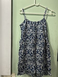 Blue Printed Mini Slip Dress