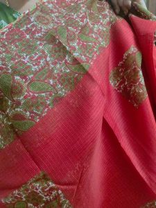Printed Red Cotton Saree