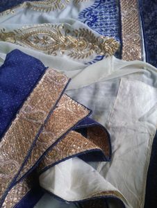 Blue And Cream Colour Saree