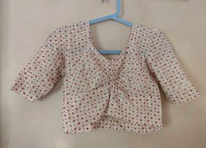 White & Red Patterned Blouse