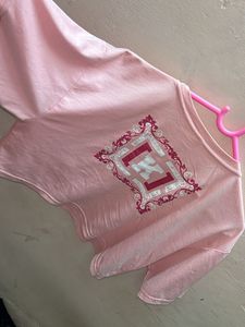 Boxy pink crop top
