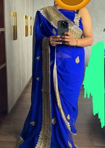 Royal Blue Embroidered Heavy Saree