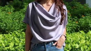Elegant Gray Cowl Neck Top
