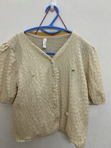 Cute Beige Button-Up Top