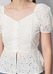 Sweetheart Neck Puffed Sleeves Pure Cotton Top