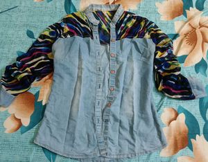 Stylish Denim &amp; Print Top. cash only