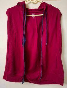 Red and Gray Sleeveless Hoodie