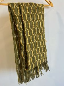 Green Woven Scarf with Fringe