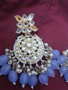 Elegant Kundan Earrings with Lavender Beads