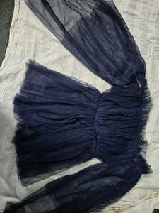 Navy Blue Tulle Off-Shoulder Top