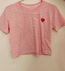 Pink Striped Heart Tee