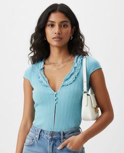 Cute Blue Ruffle Top