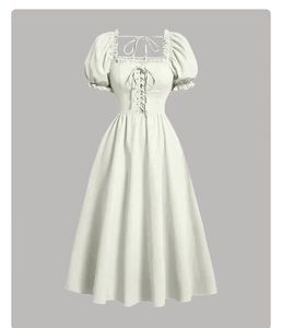 Ivory Corset Puff Sleeve Midi Dress