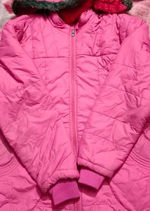 Pink Quilted Jacket with Hood