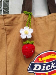 Crochet Strawberry 🍓 Flower Bag Charm