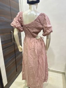 Pink Puff Sleeve Midi Dress