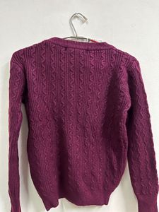 Cable Knit Pullover Sweater Wine colour