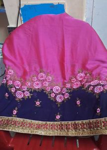 Rose With Navi Blue Georget Designer Saree