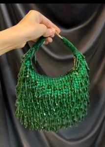 Emerald Beaded Crescent Bag
