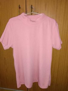 Pink Ribbed Mock Neck Top