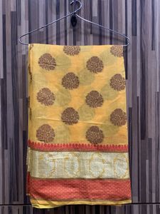 Yellow Cotton Silk Saree