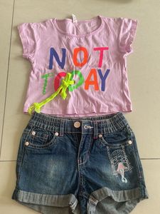 Top with Denim Shorts