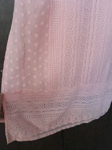 Georgette Chikankari Pink Kurti
