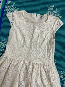 Beige Net Mini Dress For Girls
