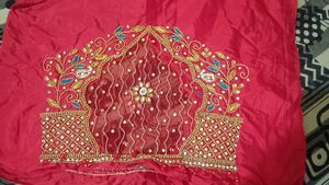 Red Maggam Work Blouse Piece