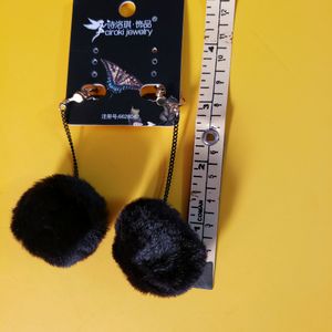Black Pom Pom Earrings