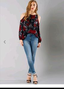 Beautiful Floral Cold Shoulder Top