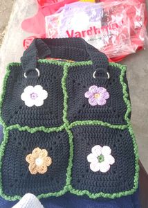 Handmade Crochet Flower Tote Bag