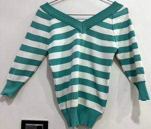 Green V-neck Top