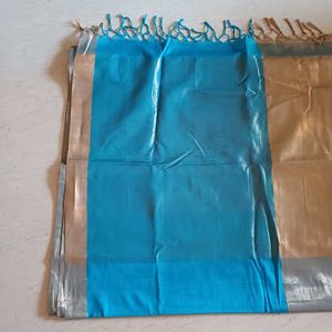 Brand New- Aura Art Silk Saree In Turquoise Blue