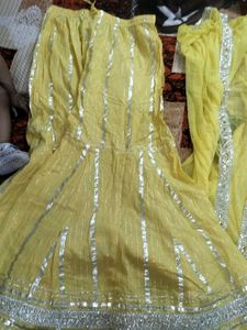 Yellow Embroidered Frock Gharara