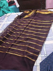 Elegant Brown Striped Saree
