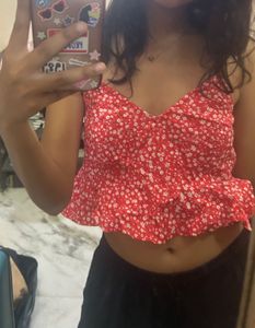 Cute Red Floral Umbrella Top