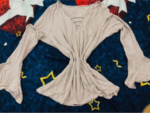 Striped V-Neck Bell Sleeve Top