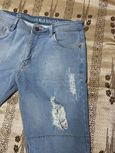 Light Blue Rugged Denim Men Shorts(32 Inches Size)