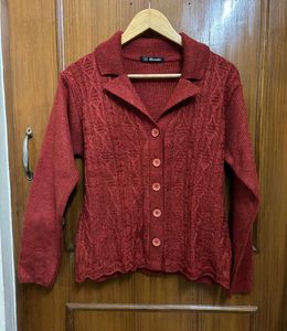 Rust Knitted Button-Down Cardigan