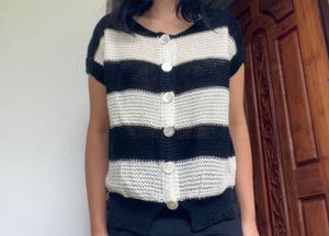 Striped Knit Button Top