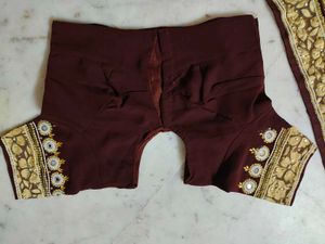 Brown 🤎 Saree With Blouse Stone Works Beautiful ❤