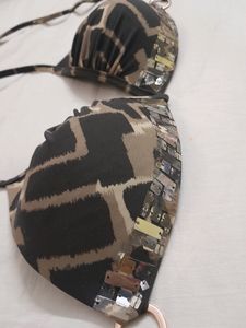 Embellished Halter Neck Sexy Brown Bra