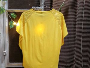 Yellow Lace Shoulder Top